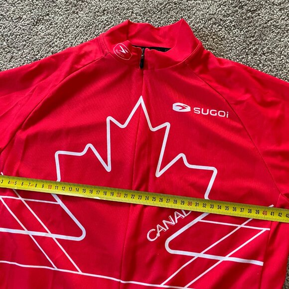 SUGOI Men's Size Small Cycling Jersey Canada Logo Red White 3/4 Zip Short Sleeve - Picture 13 of 13